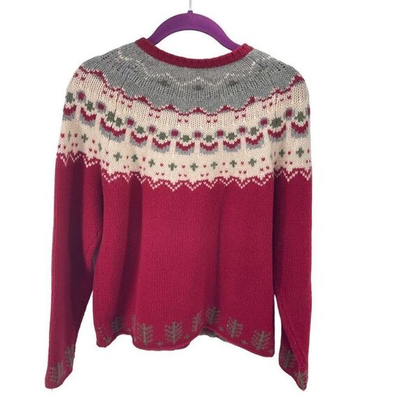 Nordic Design fair isle Full Zip Cardigan Sweater Long Sleeve Wool Red Small - Picture 6 of 10